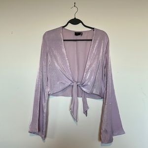 Satin Bell-Sleeve Cropped Tie Top